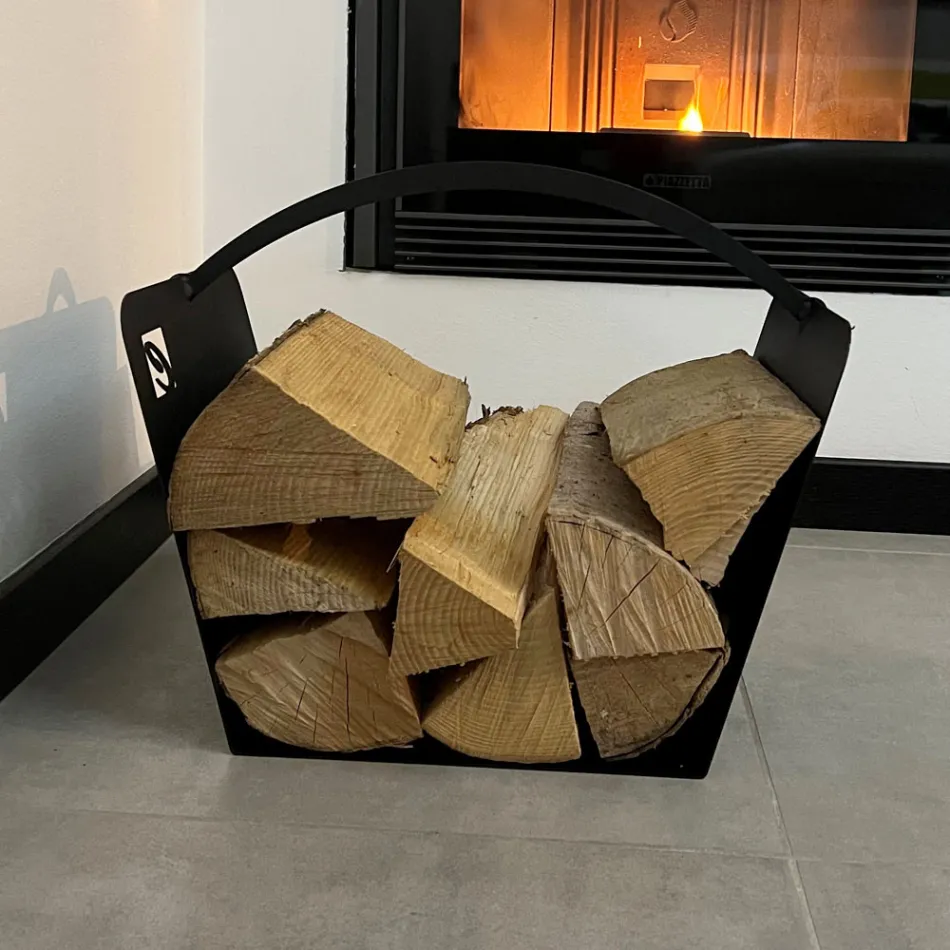 Schwarzer Stahl Moderner Holzhalter Kaminholz Hergestellt in Italien - Libeccio Viadurini
