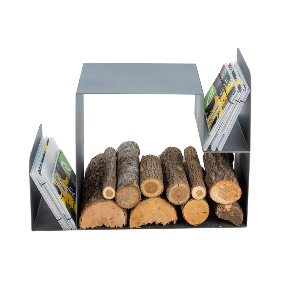 Design-Holzhalter für den Innenbereich aus grauem Stahl Made in Italy - Tramontana Viadurini