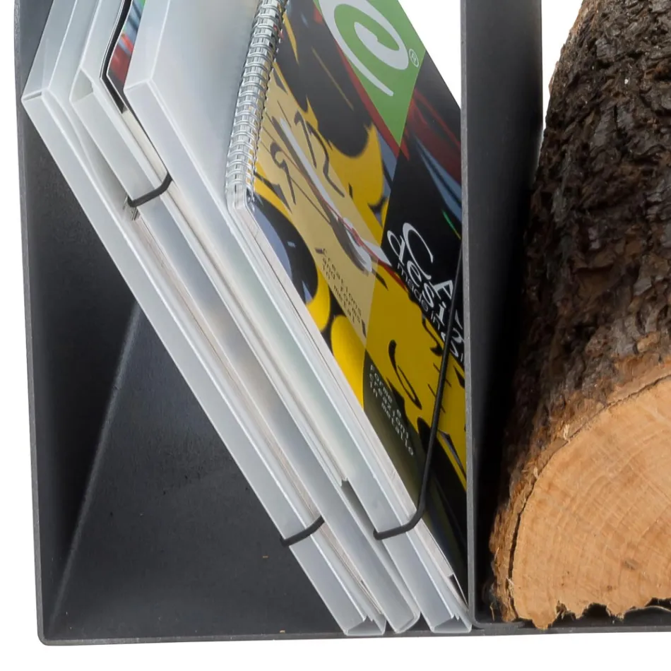 Design-Holzhalter für den Innenbereich aus grauem Stahl Made in Italy - Tramontana Viadurini
