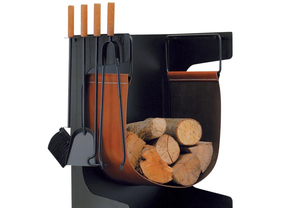 Holzhalter aus Kunstleder und Metall mit 4 Accessoires, hergestellt in Italien – Kamel Viadurini
