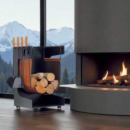 Holzhalter aus Kunstleder und Metall mit 4 Accessoires, hergestellt in Italien – Kamel Viadurini