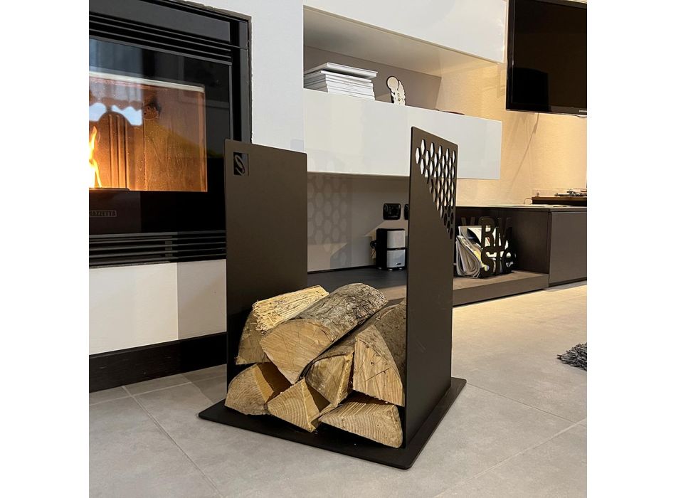 Moderner Brennholzhalter aus schwarzem Stahl für den Innenbereich - Scirocco Viadurini