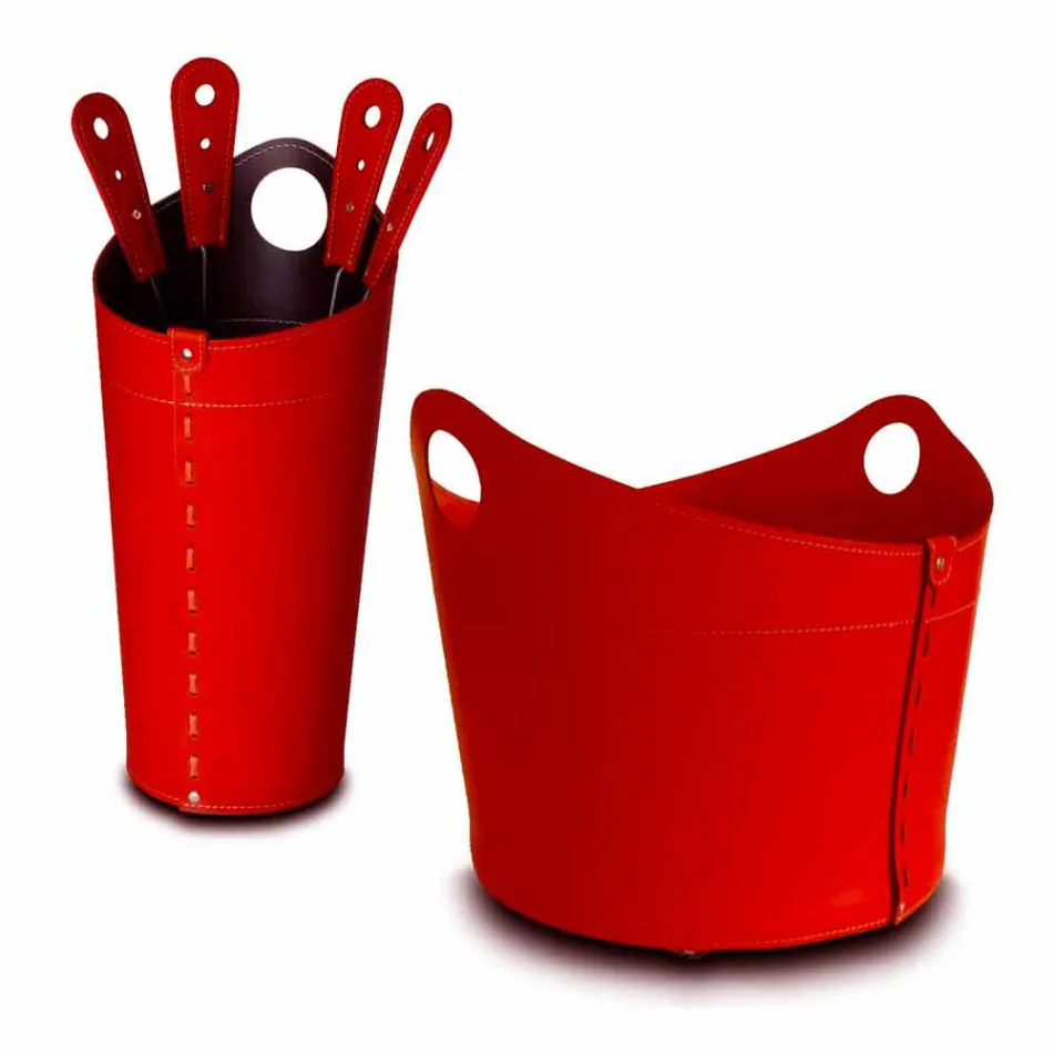 Brennholzhalter, Eisenhalter und Eisen für Nicad Leder, hergestellt in Italien Viadurini