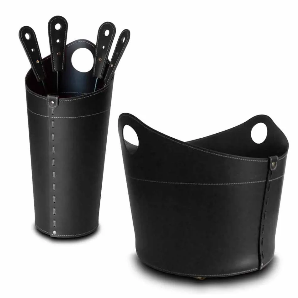 Brennholzhalter, Eisenhalter und Eisen für Nicad Leder, hergestellt in Italien Viadurini