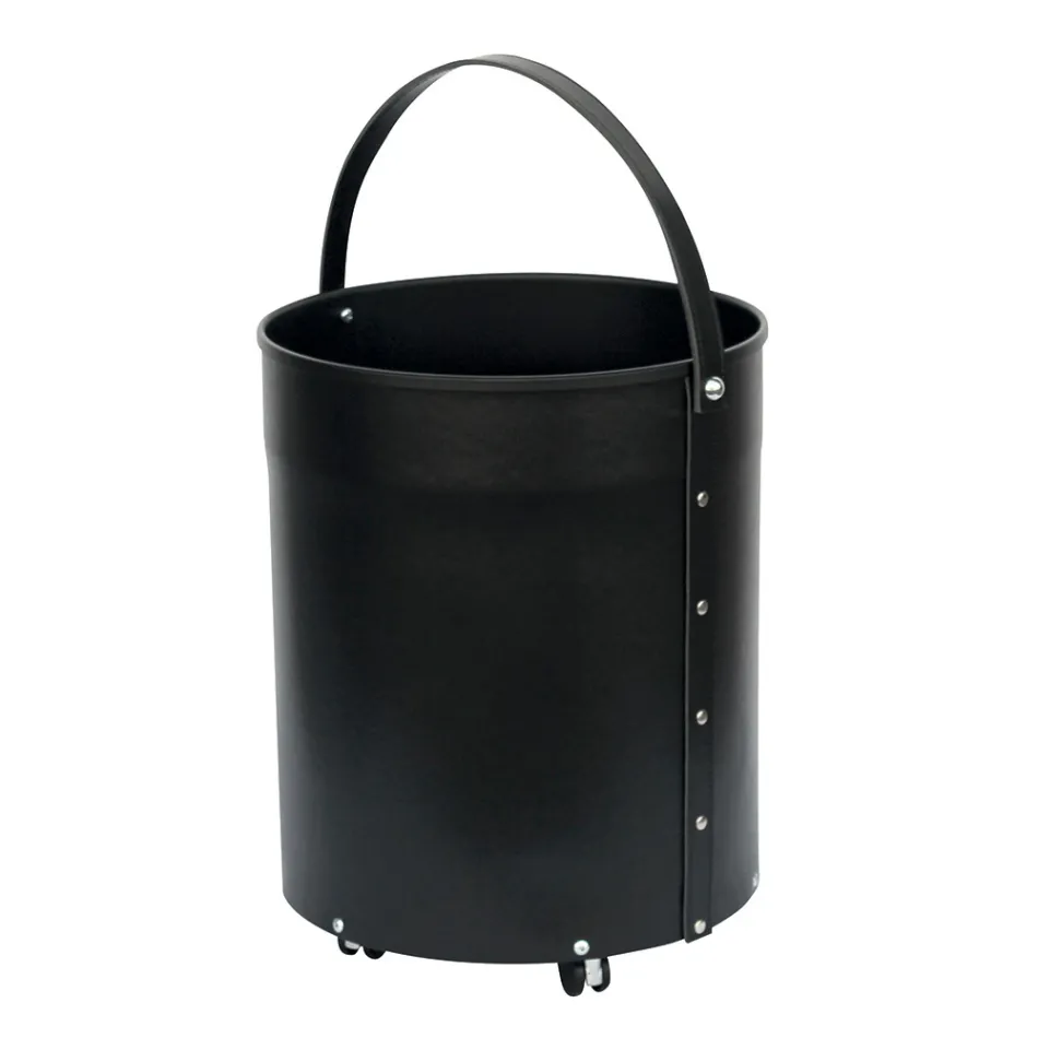 Runder Holzscheithalter aus Öko-Leder mit Rädern, hergestellt in Italien – Chamäleon Viadurini