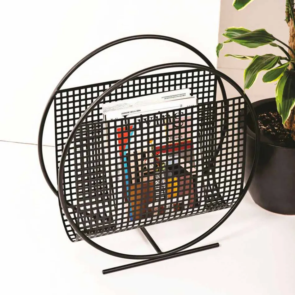 Round Design Steel Magazine Rack Made in Italy - Schöpflöffel Viadurini