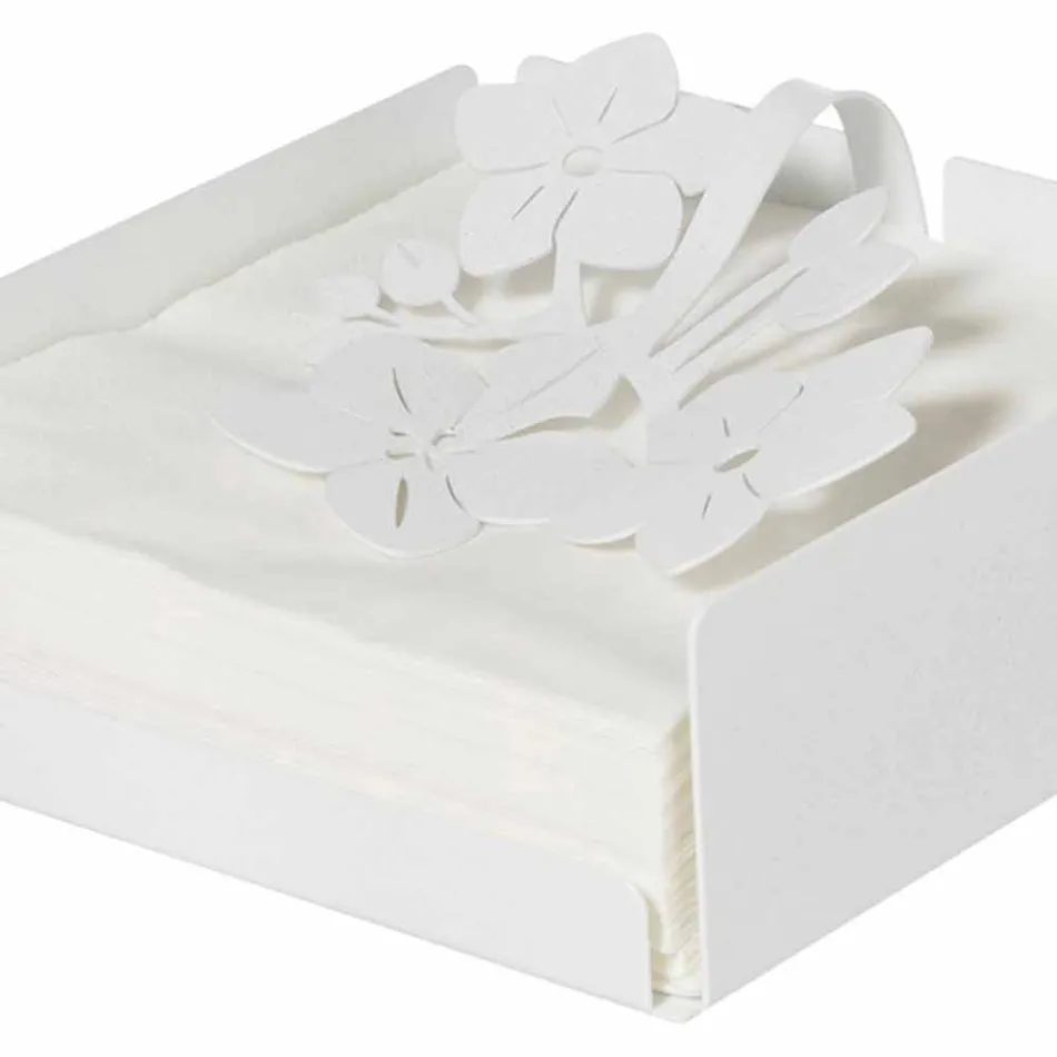 Moderner Low Floral Serviettenhalter in Eisenblau, Weiß oder Schlamm - Marken Viadurini