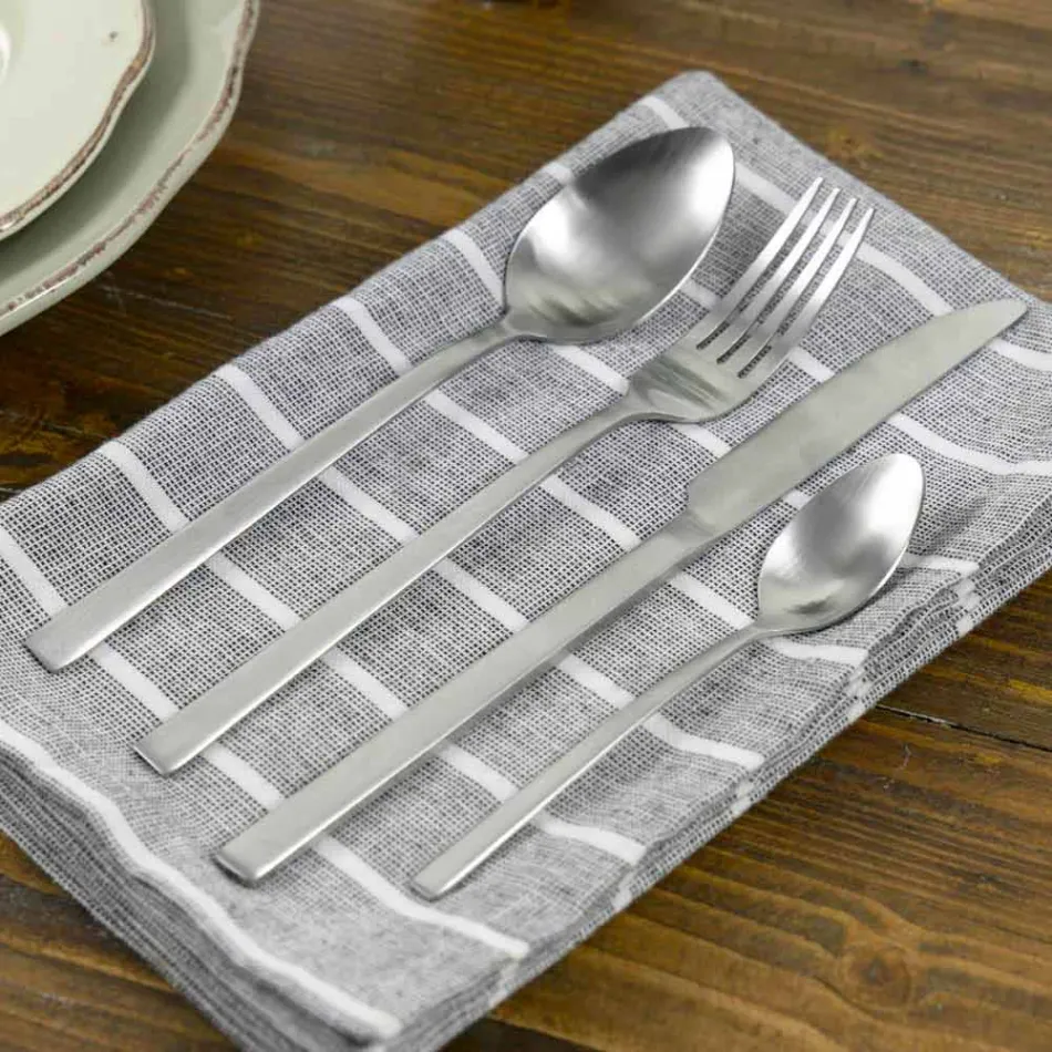 Design Servierbesteck aus Satin Stahl 24 Stück komplett - Fayette Viadurini