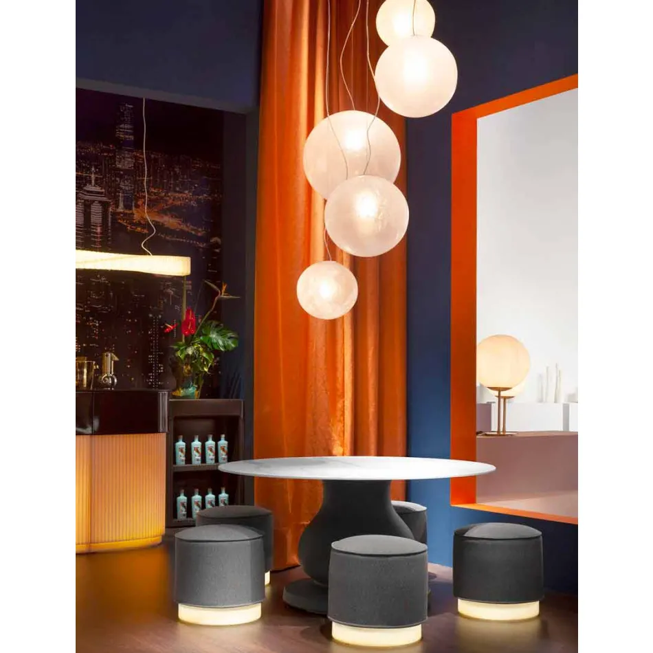 Sitzpuff für den Außenbereich, aus Polyethylen und Stoff oder Leder - Mara Slide Viadurini