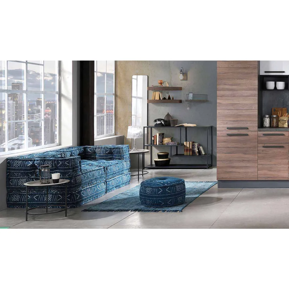 Ethnischer quadratischer Hocker aus Patchworkstoff oder Samtfaser Viadurini