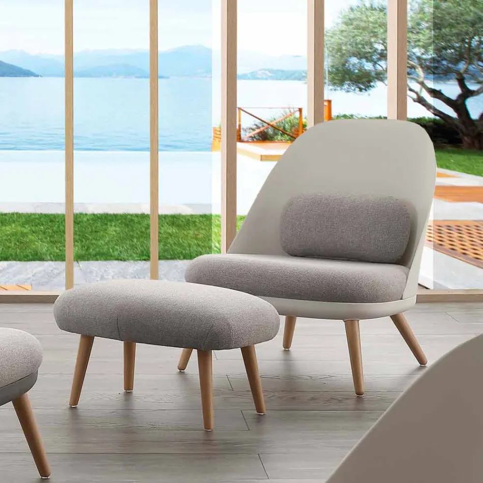 Design Sitzpuff aus Buchenholz und modernem Stoff made in Italy Arezzo Viadurini