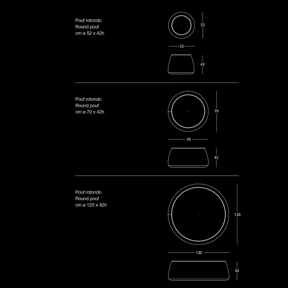Weicher runder Wohnzimmer-Pouf aus farbigem Samt, 3 Größen – Evelyne Viadurini