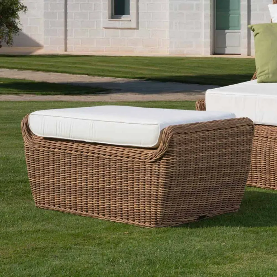 Hocker Outdoor Bank in gewebtem synthetischem Rattan Luxus Design - Yves Viadurini