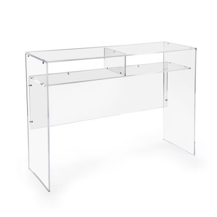 Praktischer, freistehender Schreibtisch aus transparentem Plexiglas, hergestellt in Italien - Ghea Viadurini