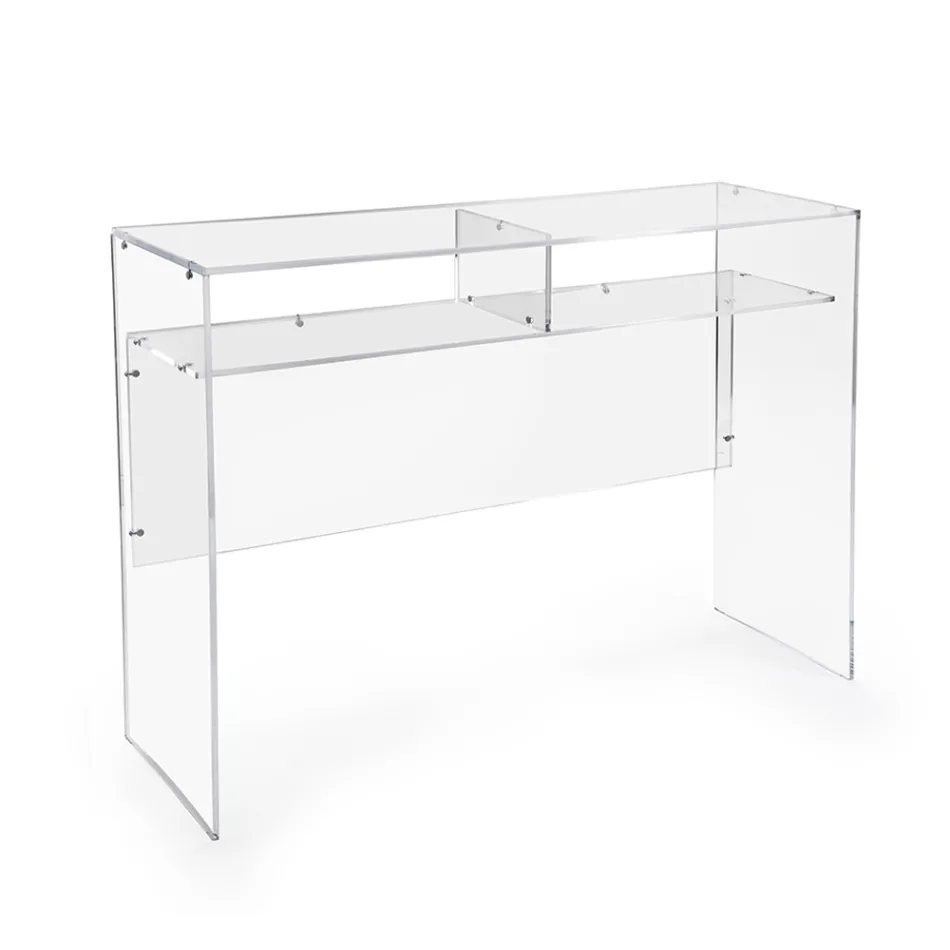 Praktischer, freistehender Schreibtisch aus transparentem Plexiglas, hergestellt in Italien - Ghea Viadurini
