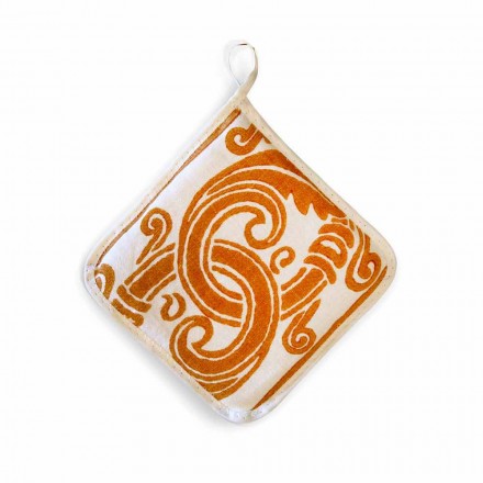 Topflappen italienischer Kunst aus reinem Leinen mit handbedrucktem Einzelstück - Marken Viadurini