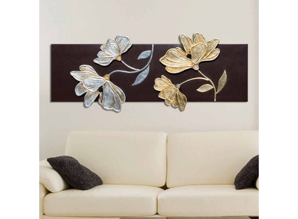 Rahmen mit Blumen von Hand dekoriert mit Blattgold und Silber Herman Viadurini