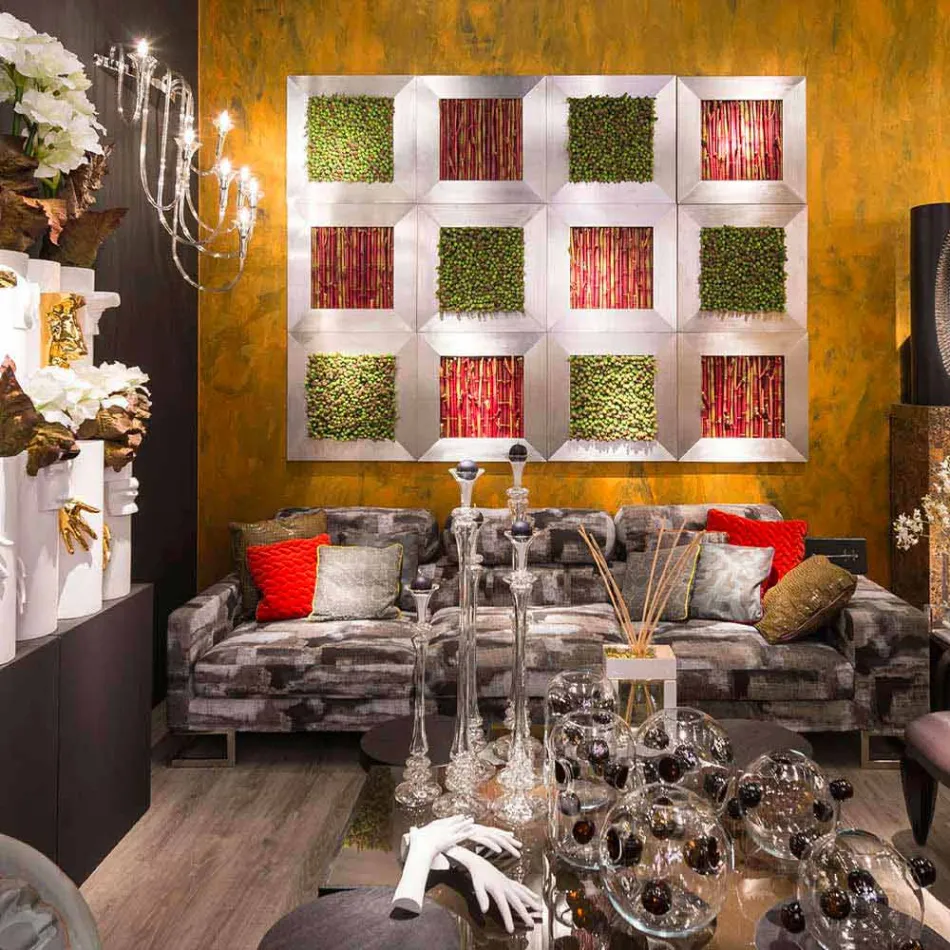 Modernes Wandbild aus Metall und Kunstblumen Made in Italy - Gonio Viadurini