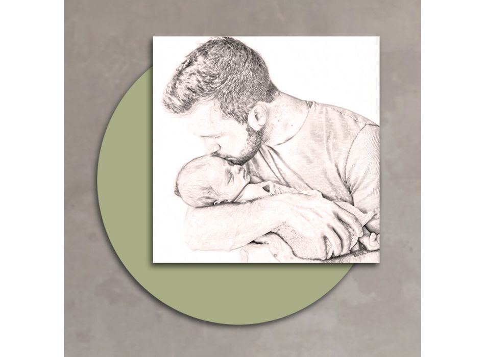 Holzbild mit Aufdruck eines Vaters, der seinen Sohn küsst. Hergestellt in Italien – Belgien Viadurini