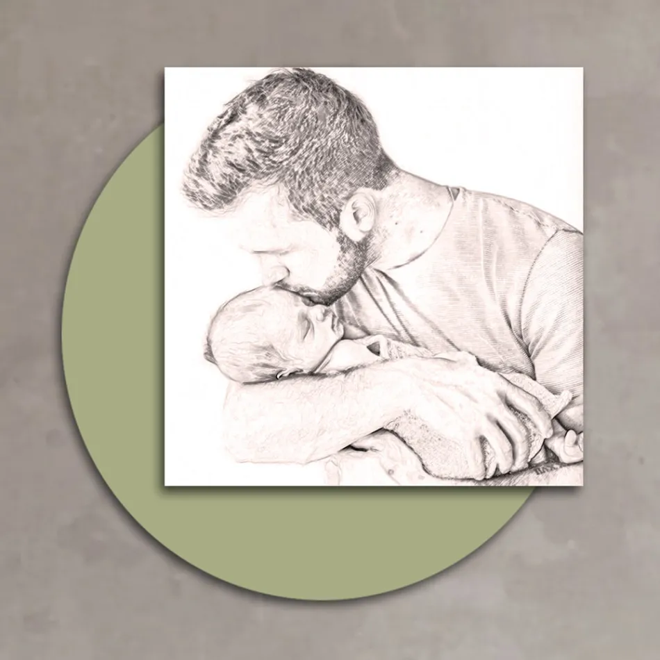 Holzbild mit Aufdruck eines Vaters, der seinen Sohn küsst. Hergestellt in Italien – Belgien Viadurini