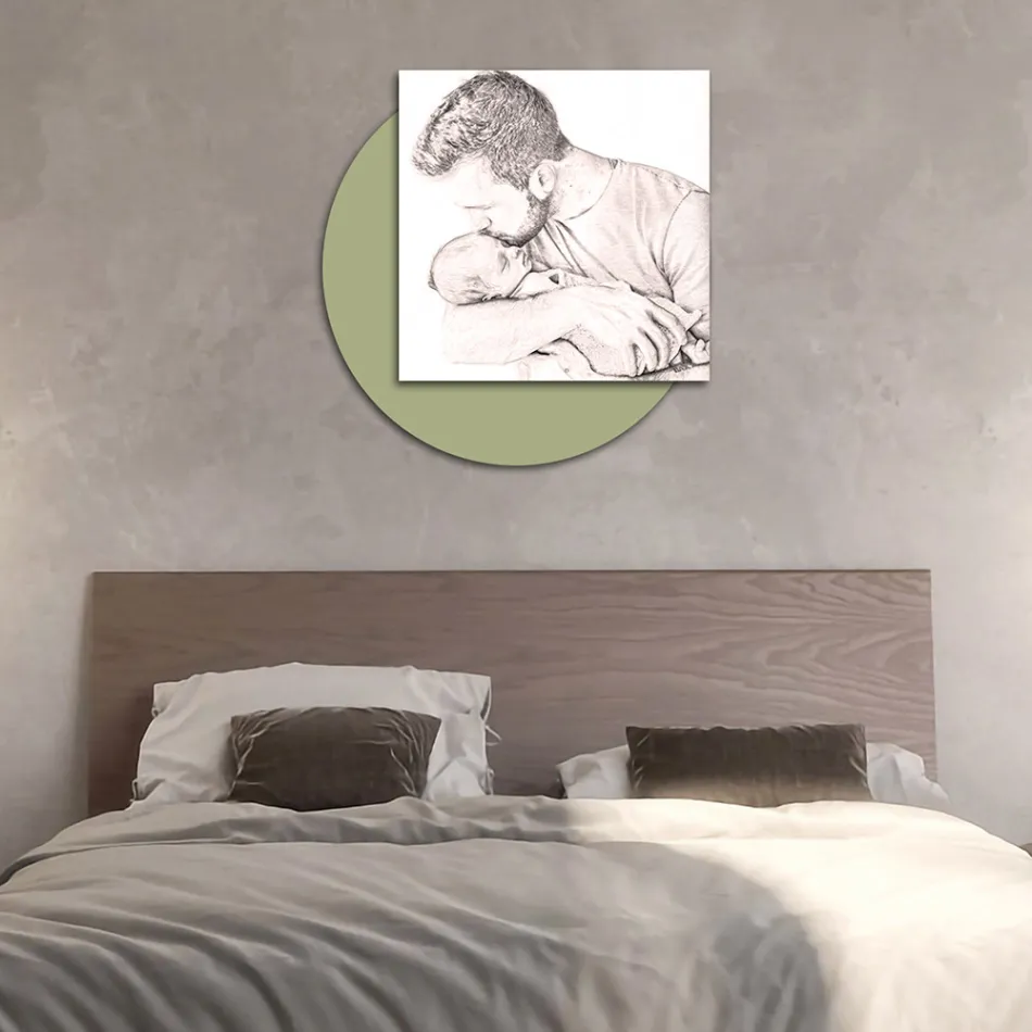 Holzbild mit Aufdruck eines Vaters, der seinen Sohn küsst. Hergestellt in Italien – Belgien Viadurini