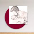 Holzbild mit Aufdruck eines Vaters, der seinen Sohn küsst. Hergestellt in Italien – Belgien