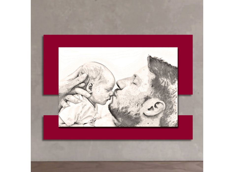 Holzbild mit Aufdruck eines Mannes mit Kind, hergestellt in Italien – Kosovo Viadurini