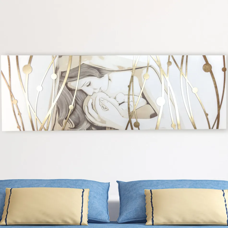 Rechteckiges, mit Laser gefertigtes Gemälde mit Göttin und Kind, hergestellt in Italien – Nagi Viadurini
