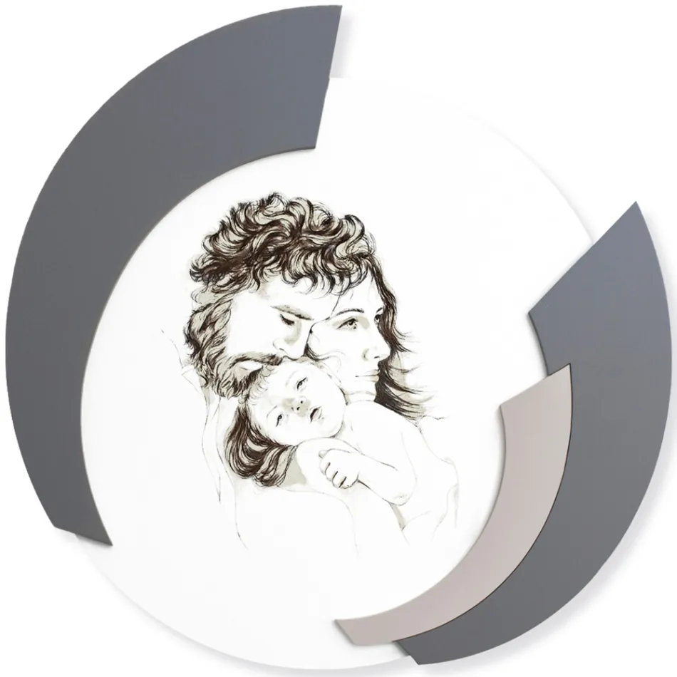 Rundes, mit Laser gefertigtes Bild der Familie Made in Italy - Margherita Viadurini