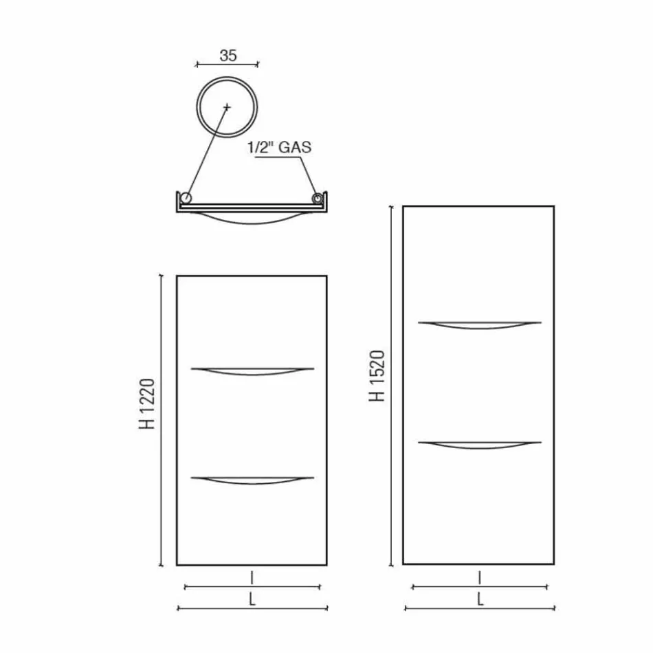 Vertikaler Hydraulikkühler in modernem Stahldesign bis 850 W - Schnitt Viadurini