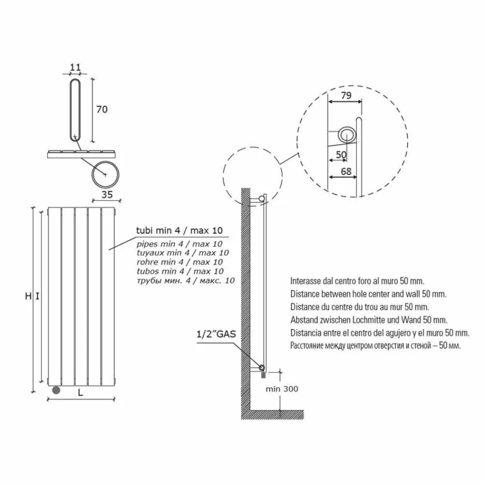 Elektrisches Design Kühler Vertikales Wanddesign 1000 W - Picchio Viadurini
