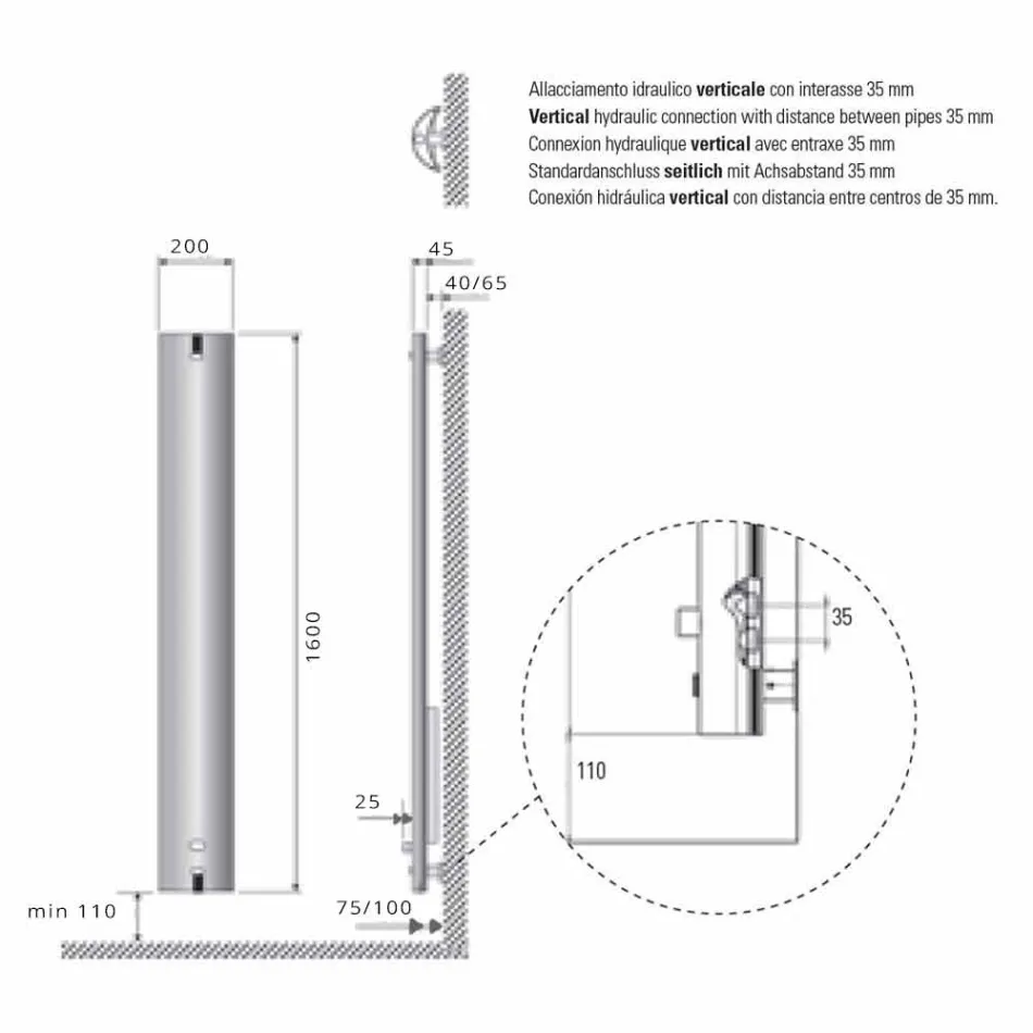 Kühler Design Aluminium Wandkühler Hydraulik 250 Watt - Stilus Viadurini