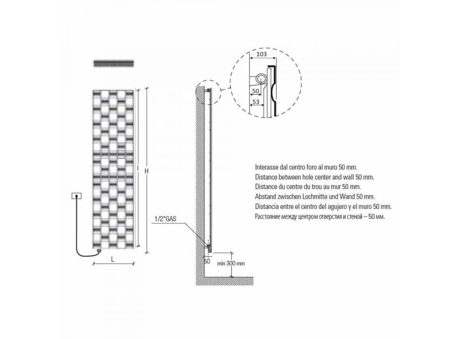 Vertikaler elektrischer Wandheizkörper mit modernem Design bis 1000 Watt - Luft Viadurini