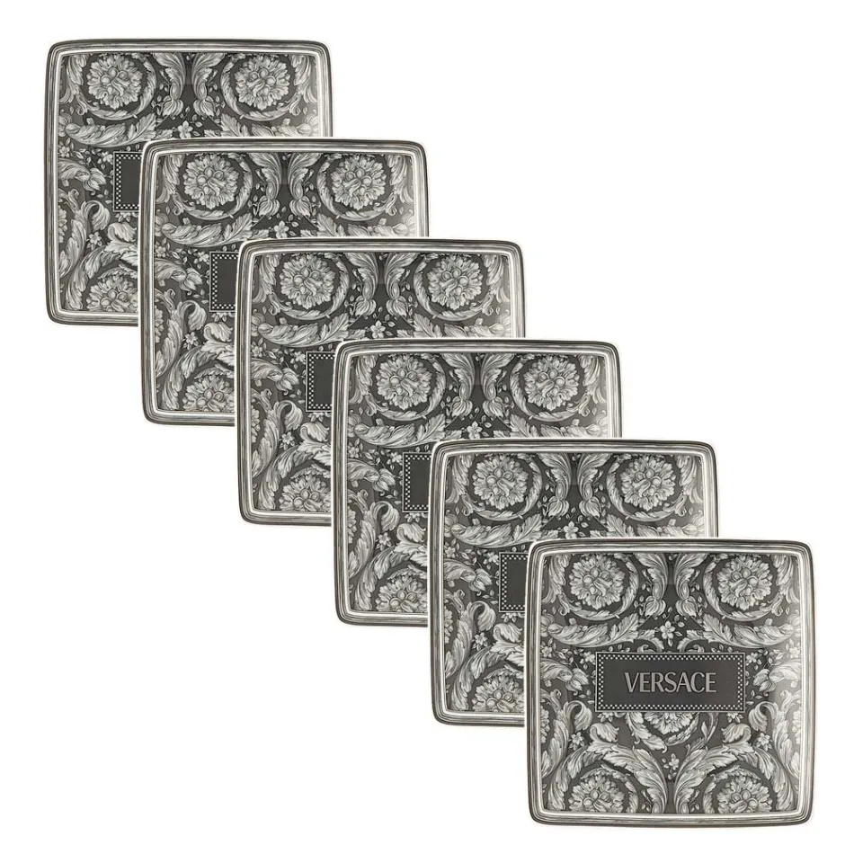 Rosenthal Versace 6 flache eckige Schalen mit Versace Logo 90er Vintage - Barock Viadurini