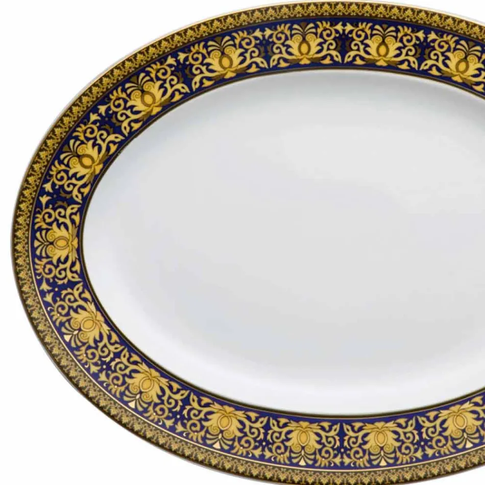Rosenthal Versace Medusa Blau Oval 40cm Schale aus Porzellan Design Viadurini