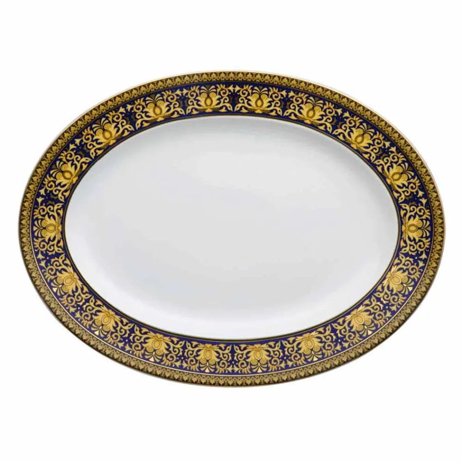 Rosenthal Versace Medusa Blau Oval 40cm Schale aus Porzellan Design Viadurini