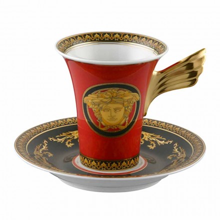 Rosenthal Versace Medusa Rosso Kaffeetasse mit hohem Porzellandesign Viadurini