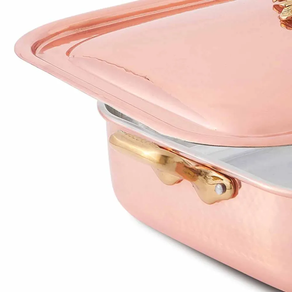 Handverzinnter rechteckiger Kupferröster und Deckel 37x27 cm - Mariateresa Viadurini