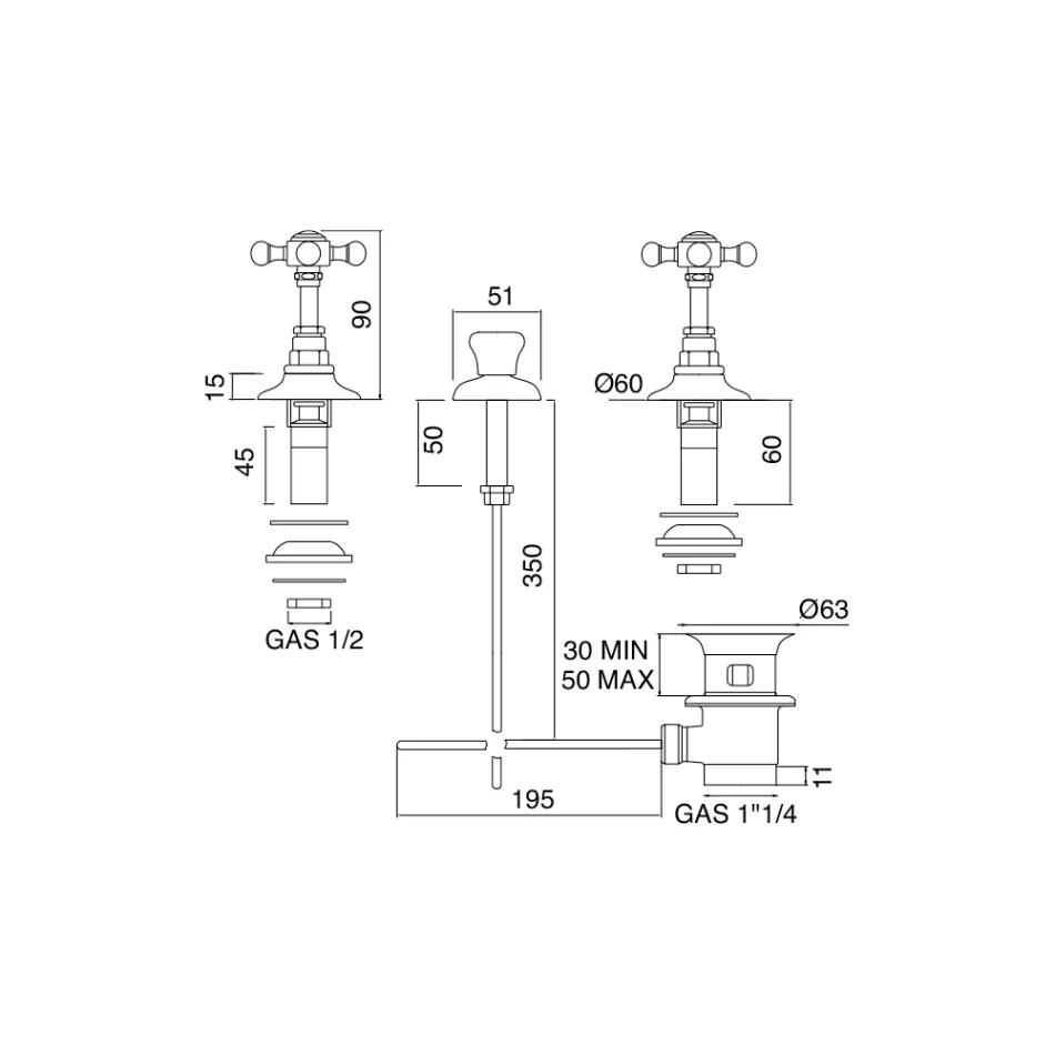 Vintage-Bidethahn aus Messing mit interner Lieferung – Elisea Viadurini