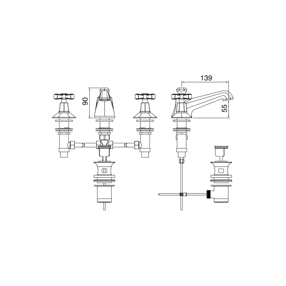 Aufsatz-Waschtischarmatur im Vintage-Design aus Messing, hergestellt in Italien – Silvana Viadurini