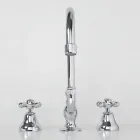 3-Loch-Waschtischarmatur aus Messing mit hohem Auslauf und Abfluss – Ercolina Viadurini