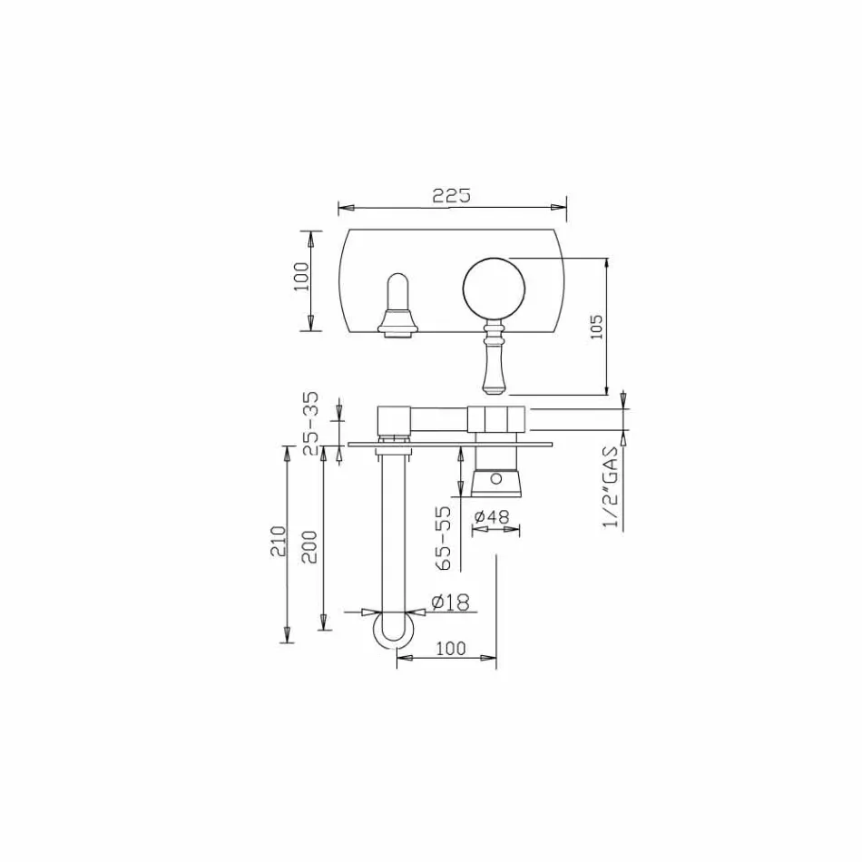 Made in Italy Design Einplatten-Wandmischer - Neno Viadurini