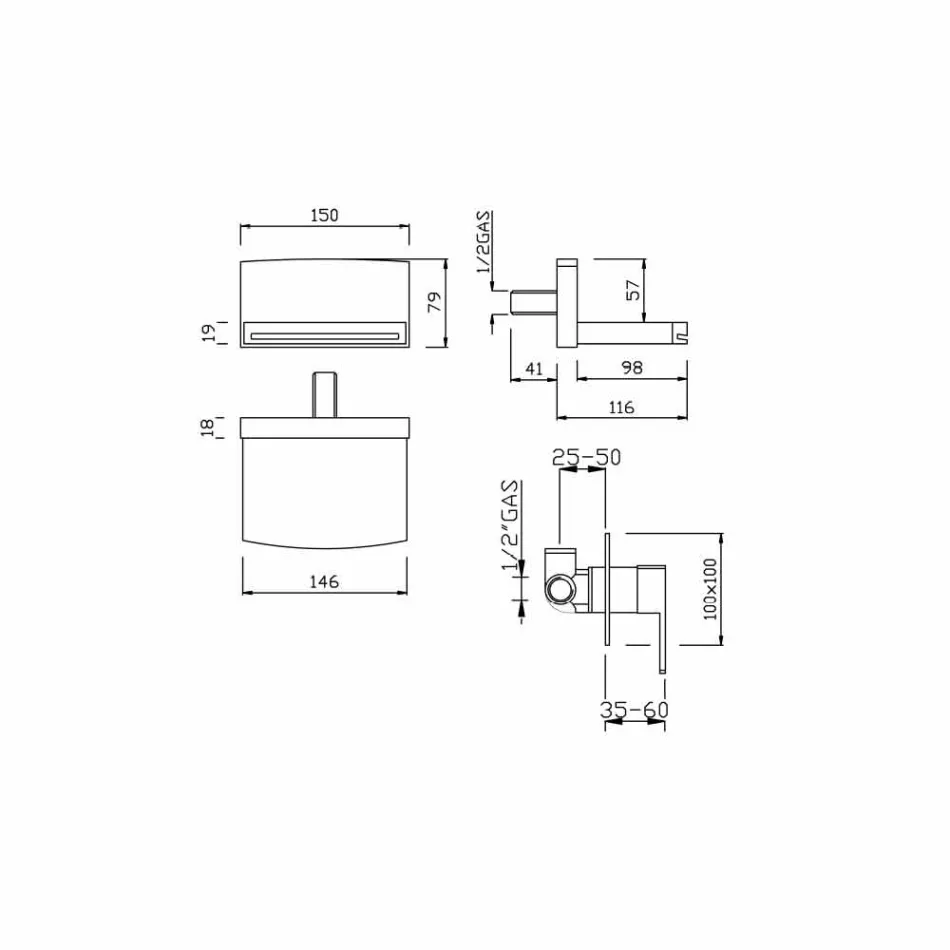 Wandmischer mit Wasserfallauslauf Made in Italy - Sika Viadurini