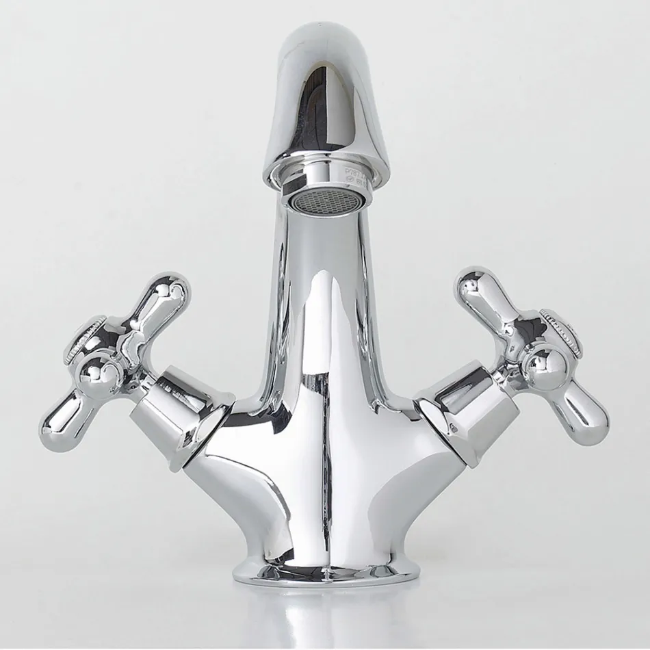 Einloch-Waschtischarmatur aus Messing mit Abfluss im klassischen Stil – Ercolina Viadurini