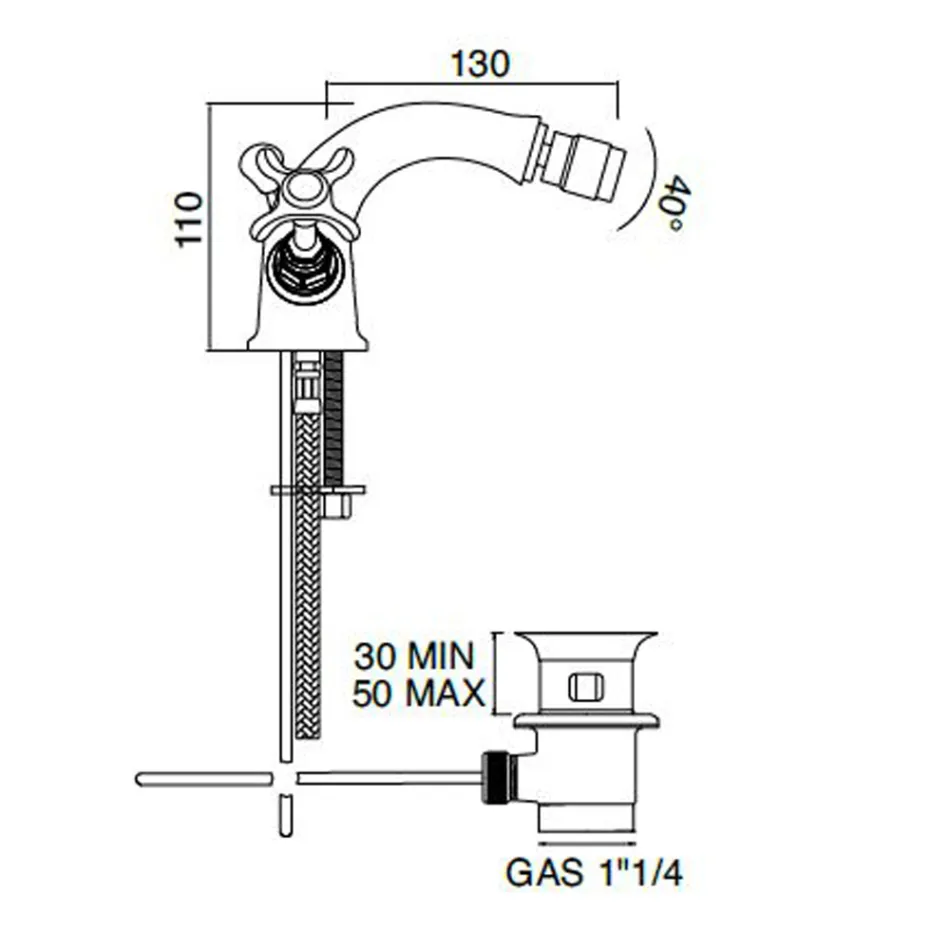 Einloch-Bidethahn aus Messing mit klassischen Schmetterlingsgriffen – Fioretta Viadurini