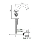 Einloch-Waschtischarmatur aus Messing mit klassischen Schmetterlingsgriffen – Fioretta Viadurini