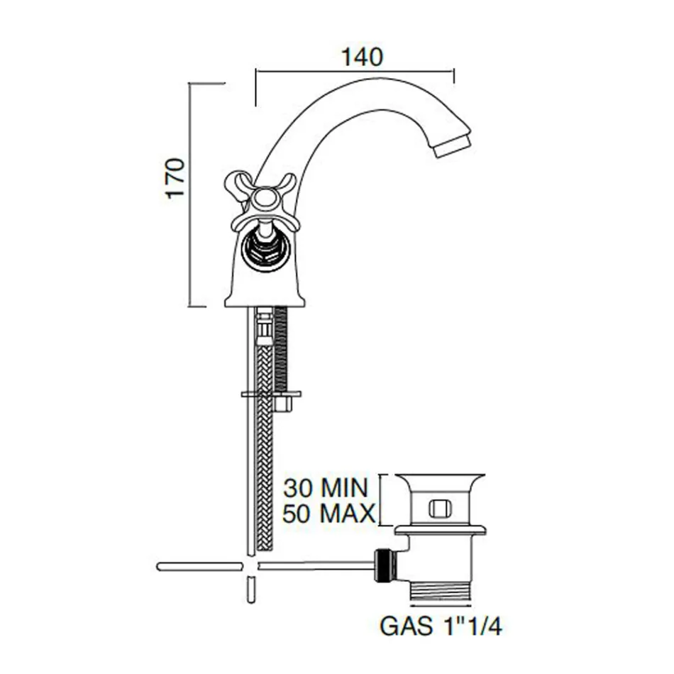 Einloch-Waschtischarmatur aus Messing mit klassischen Schmetterlingsgriffen – Fioretta Viadurini