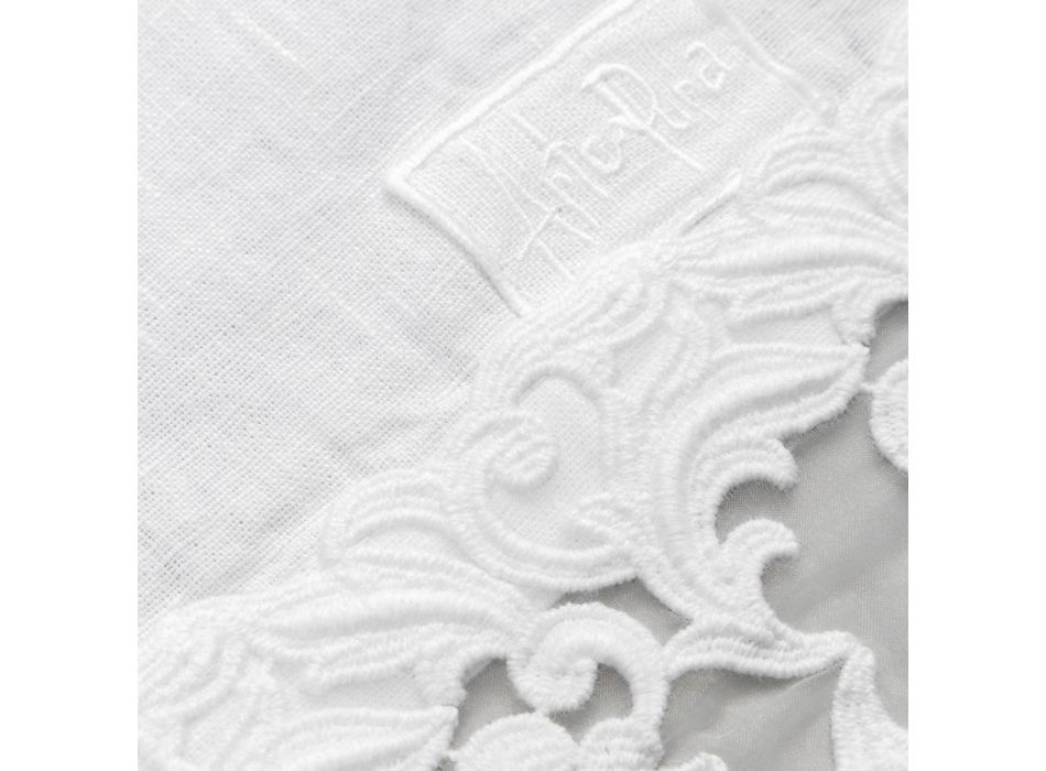 Tischläufer aus Leinen mit weißer Spitze, italienische Luxusqualität – Farnese Viadurini