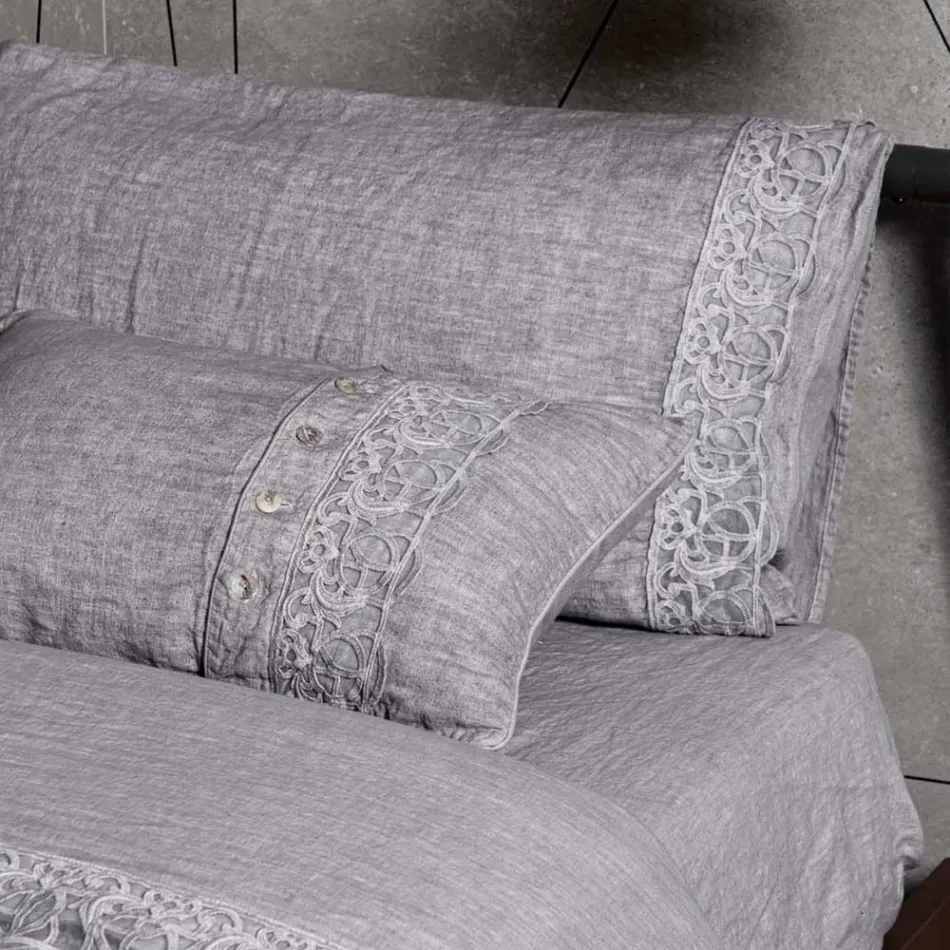 Aufbewahrungstasche für Bettdeckenbezüge aus Leinen mit Sinergia-Spitze und Knöpfen – Energis Viadurini