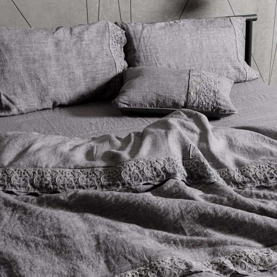 Aufbewahrungstasche für Bettdeckenbezüge aus Leinen mit Sinergia-Spitze und Knöpfen – Energis Viadurini